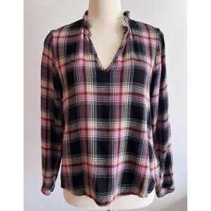 Anthropologie Black and Pink Plaid Blouse